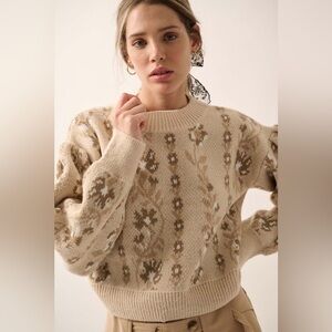 NWT Promesa Size Small Blooming Vines Floral Knit Balloon-Sleeve Sweater